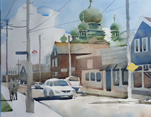 watercolor of Starkweather Ave, Cleveland, OH