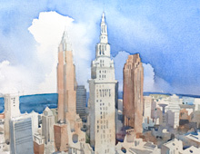 thumbnail of watercolor of Cleveland Skyline