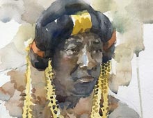 Watercolor of a man dressed as Genie