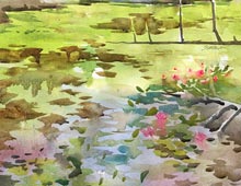plein air watercolor of Gardenview lilly pond