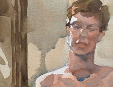 Watercolor of seated nude woman