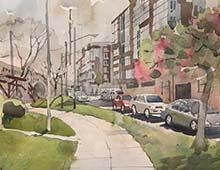 Painting of Stonebridge Condominiums in the Flats, Cleveland