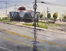 An old googie styled Royal Castle is seen at the corner of Denison Ave and Ridge Rd. Painted on June 27th, 2022.