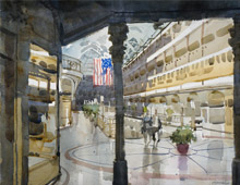 The historic Euclid Arcade (Cleveland Arcade) painted in watercolor plein air.