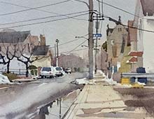 Loose plein air watercolor of Kinkel Ave, Cleveland, OH