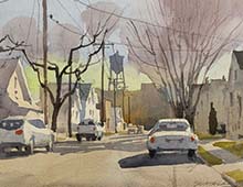 Loose plein air watercolor of E 41st St, Cleveland, OH.