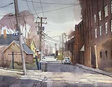 Loose watercolor of W 66th and Barberton Ave, Cleveland, OH.