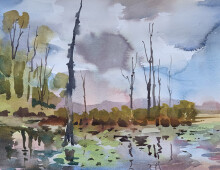 Loose watercolor of the Beaver Marsh in the Cuyahoga County National Park