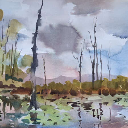 Loose watercolor of the Beaver Marsh in the Cuyahoga County National Park
