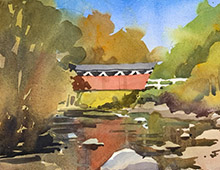 Loose watercolor of the Everett Rd covered bridge, Peninsula, OH