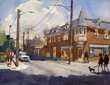 Loose watercolor of intersection of Gertrude Ave and E 65th ST, Slavic Village Cleveland, OH