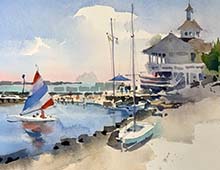Loose watercolor of Sunfish Bay, Lakeside OH