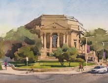 Loose watercolor of Severance Hall, Cleveland, OH