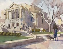 Loose plein air watercolor of Severance Hall, Cleveland, OH.