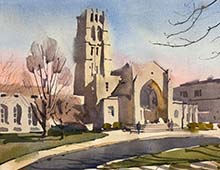 Loose plein air watercolor of St. Paul's Episcopal Church in Cleveland Hts, OH