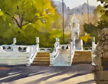 View a larger version of this loose watercolor depicting the Chinese Cultural Garden in Cleveland, OH.