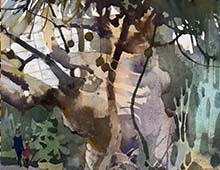 click for larger version of loose watercolor painting of The Cleveland Botanical Garden